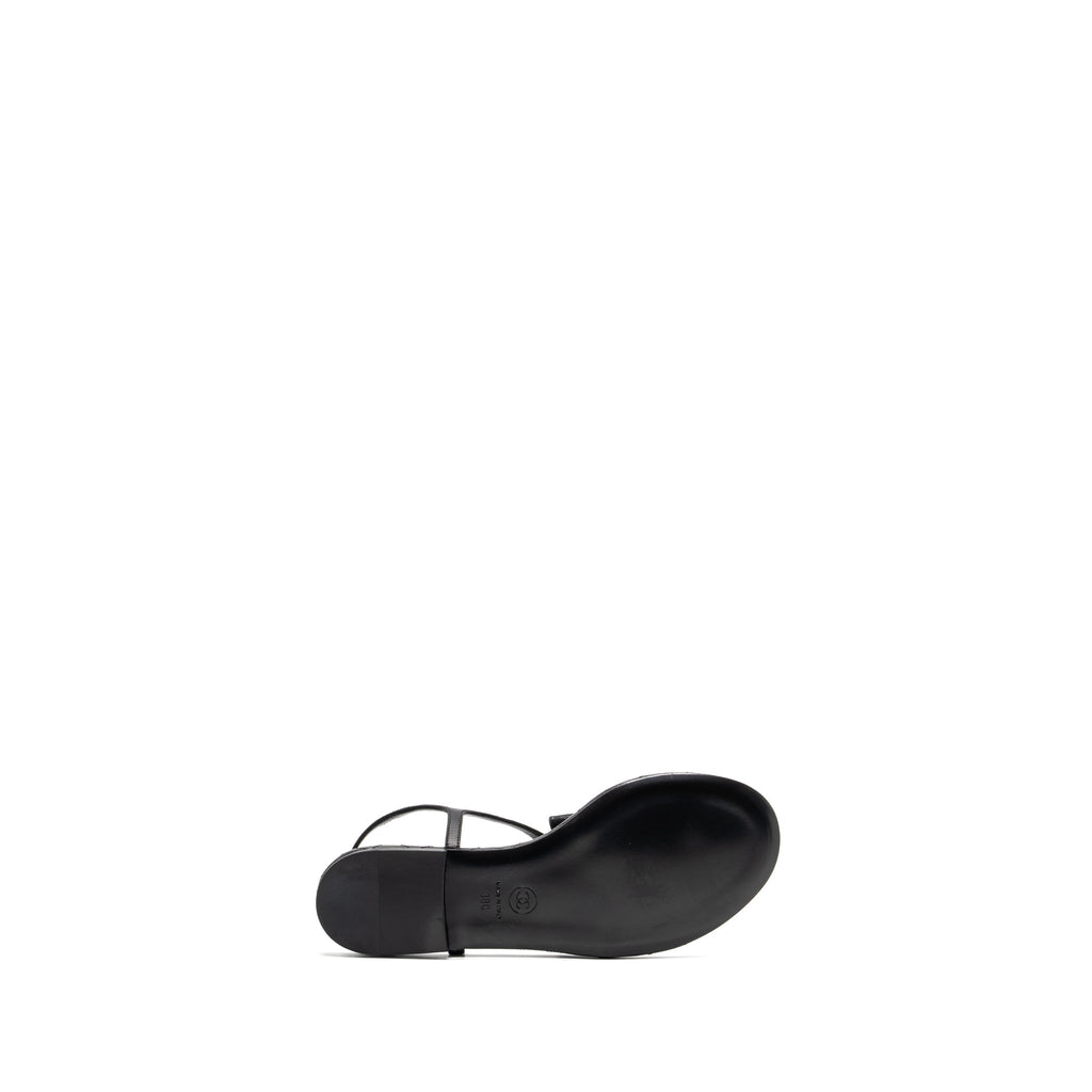 CHANEL CAMELLIA LEATHER SANDALS BLACK LGHW