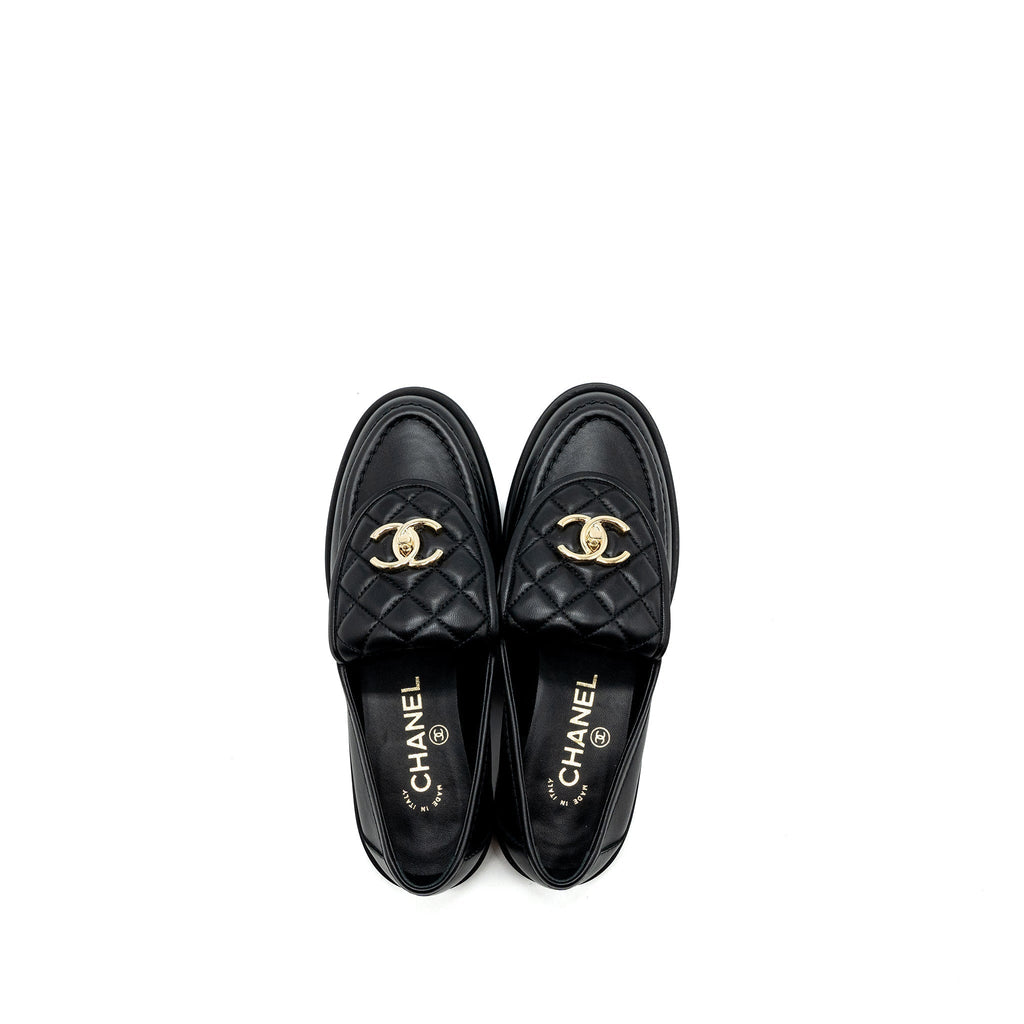 CHANEL CC TURNLOCK LOAFERS BLACK LGHW
