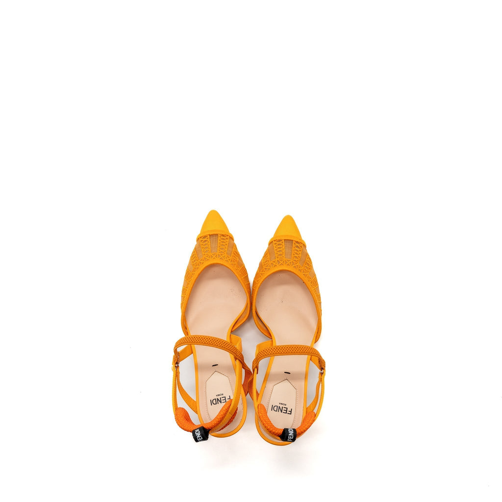 FENDI SLINGBACK WITH HEEL EMBROIDERY/LEATHER ORANGE