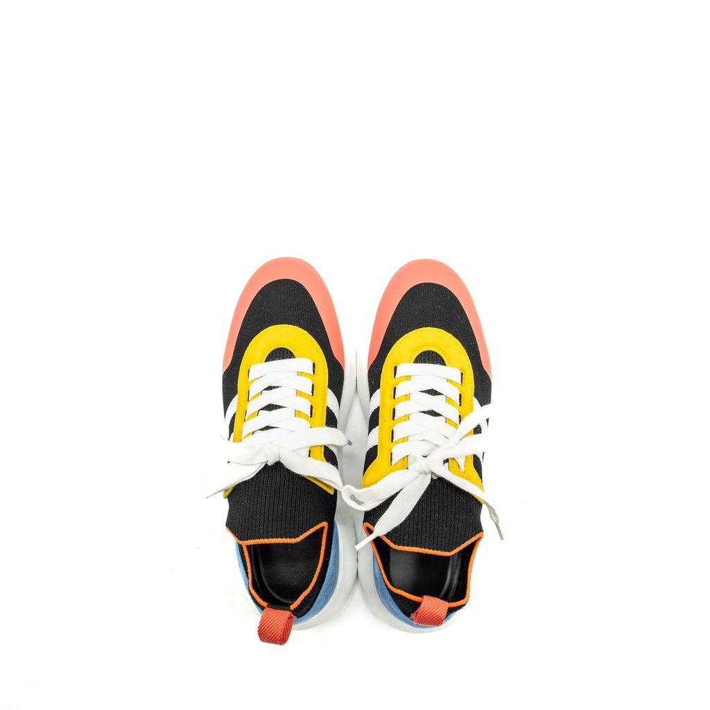HERMES MEN CREW SNEAKER SUEDE/CHEVRE GOATSKIN BLACK/BLUE/MULTICOLOUR