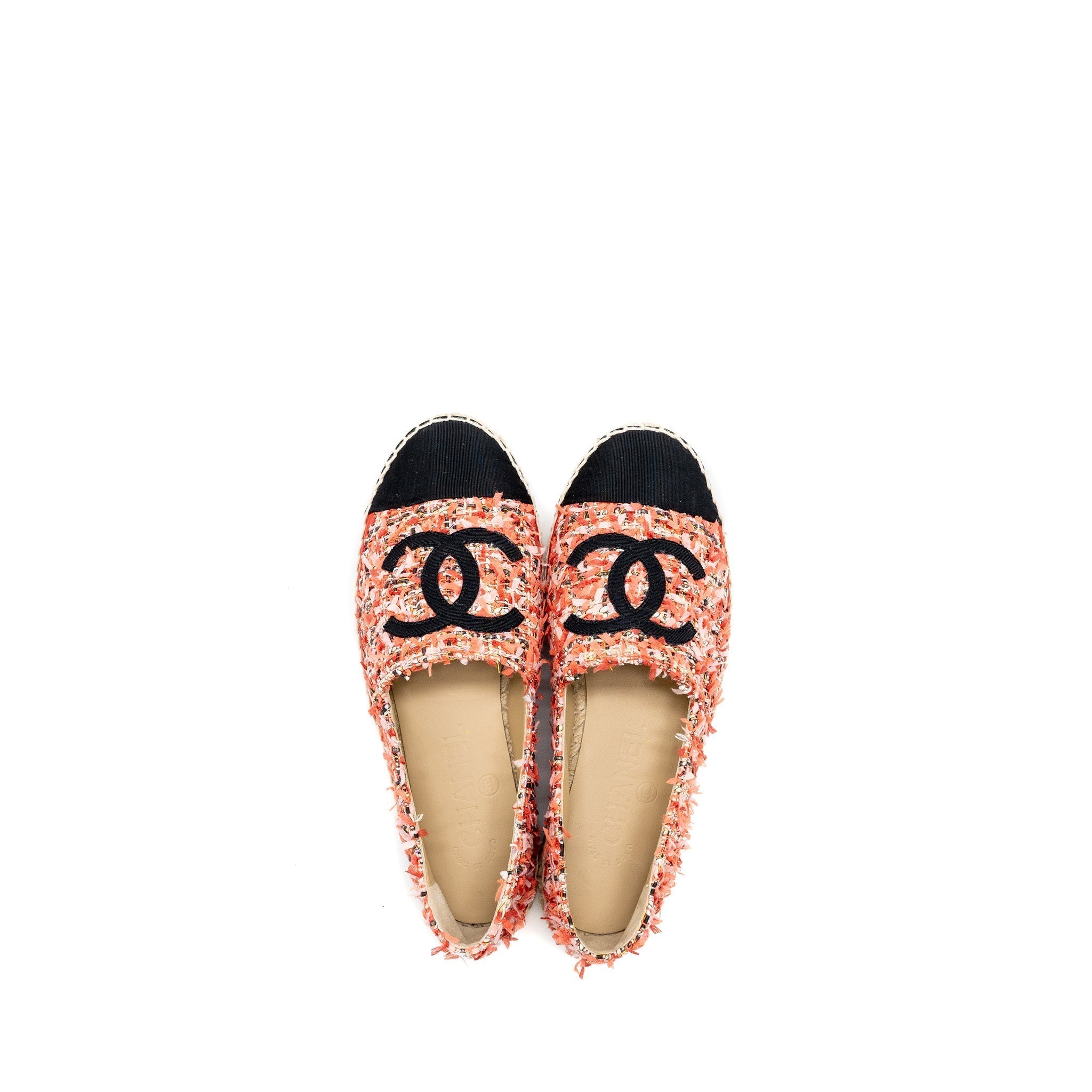 CHANEL ESPADRILLES TWEED PINK / BLACK