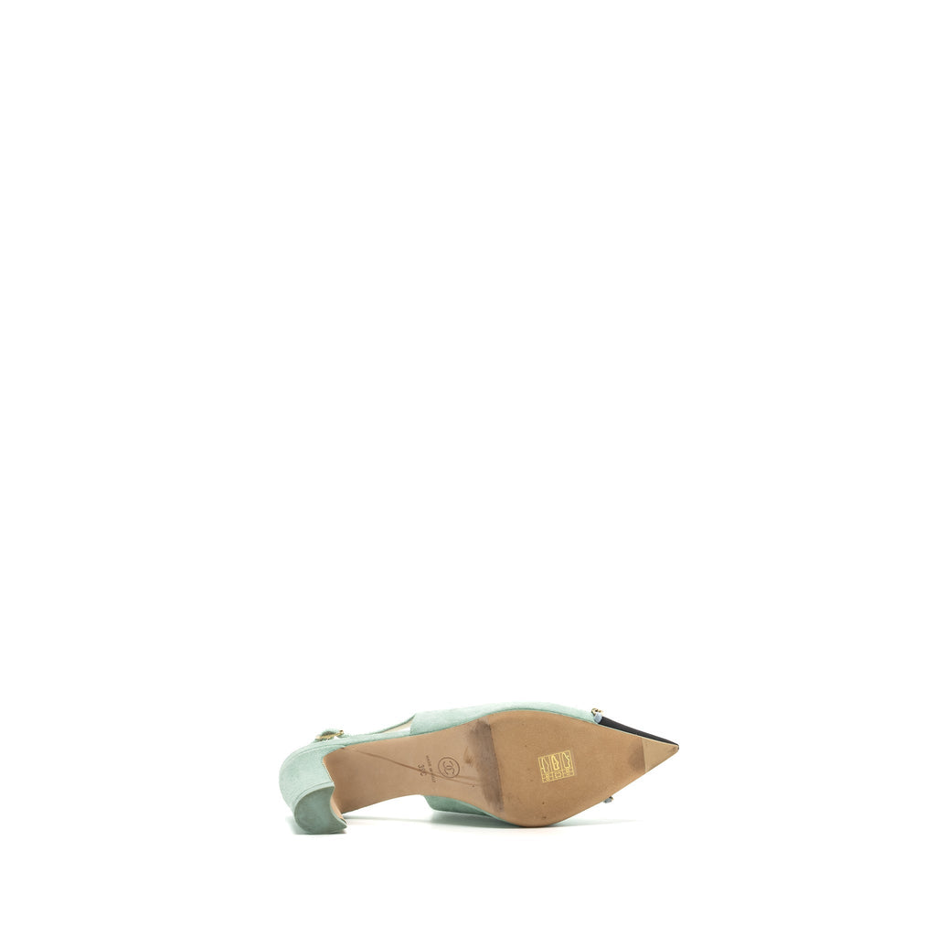 CHANEL 23P SLINGBACKS SUEDE /CALFSKIN LIGHT BLUE / BLACK LGHW