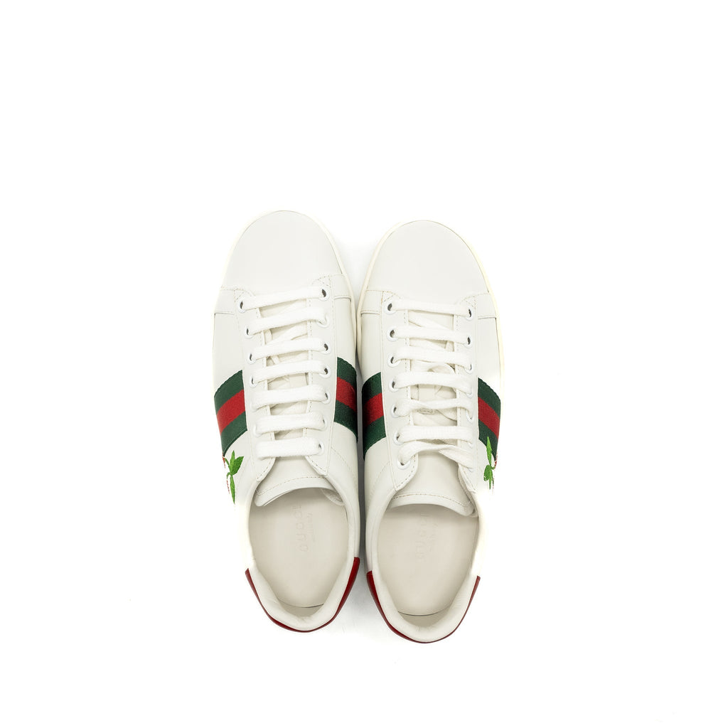 GUCCI LEATHER SNEAKERS WITH GG CHERRY PRINT WHITE MULTICOLOUR