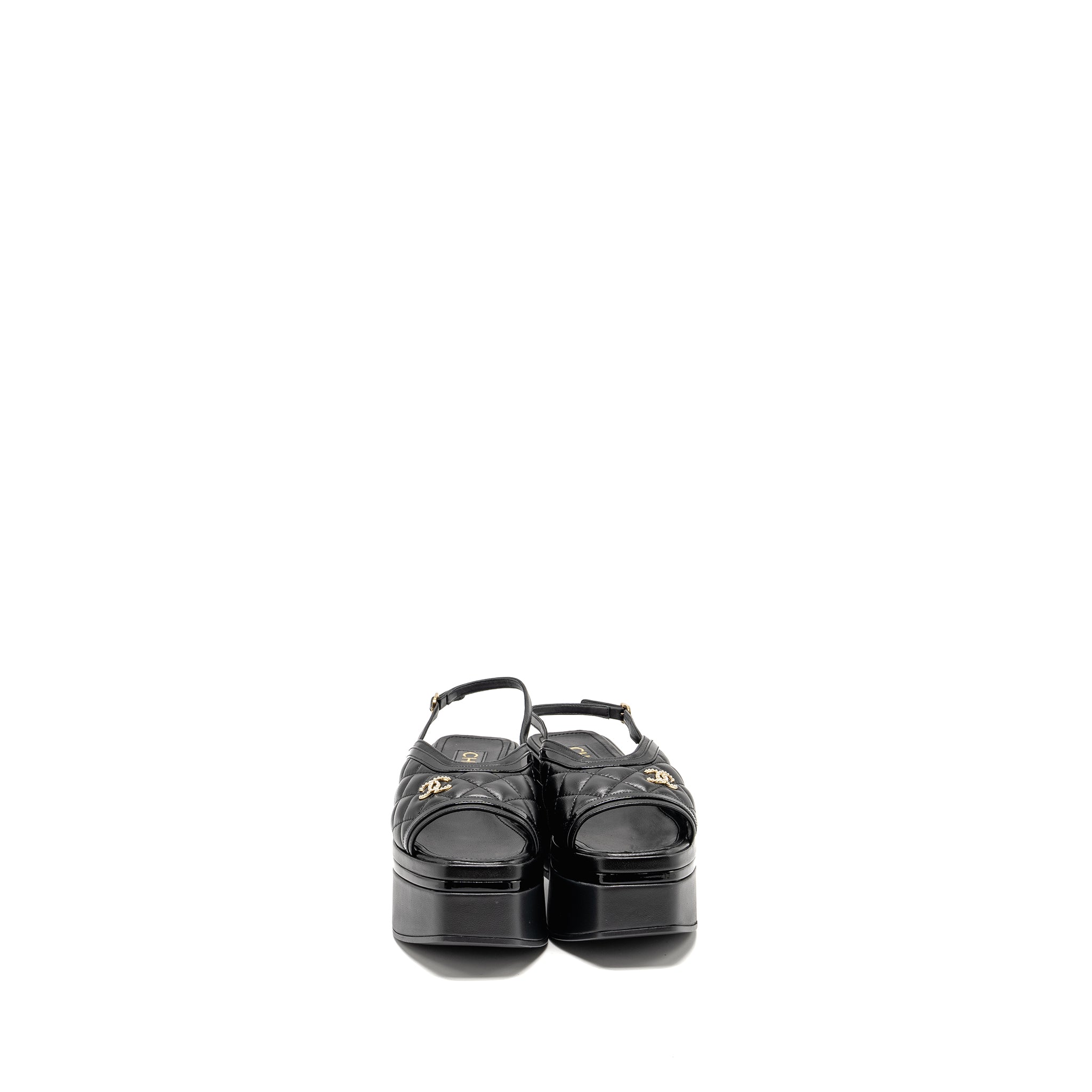 CHANEL 23A PLATFORM SANDALS/SLINGBACK QUILTED LAMBSKIN BLACK