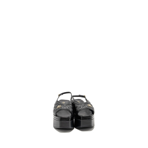 CHANEL 23A PLATFORM SANDALS/SLINGBACK QUILTED LAMBSKIN BLACK