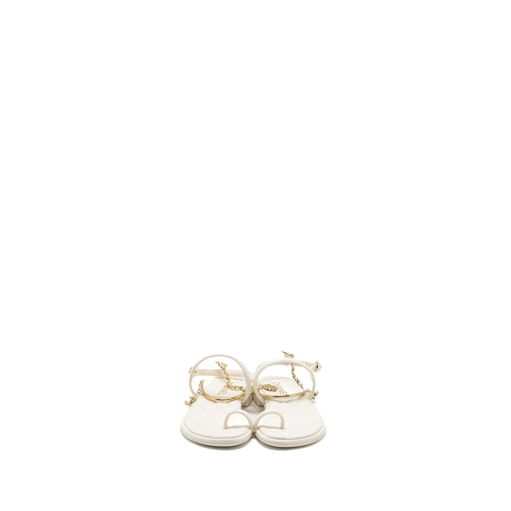 CHANEL 22S CAMELLIA SANDALS LAMBSKIN WHITE