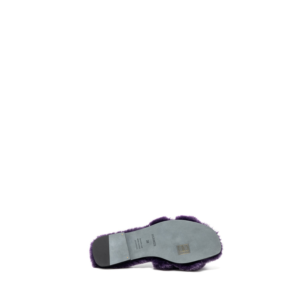 HERMES ORAN SANDAL SHEARLING PURPLE