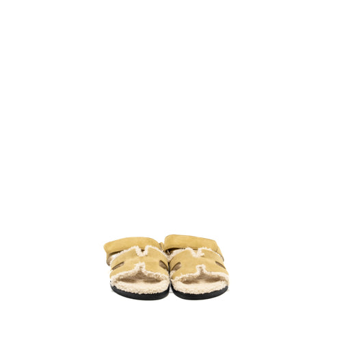 HERMES CHYPRE SANDALS CHÈVRE VELOURS BEIGE ALBATRE