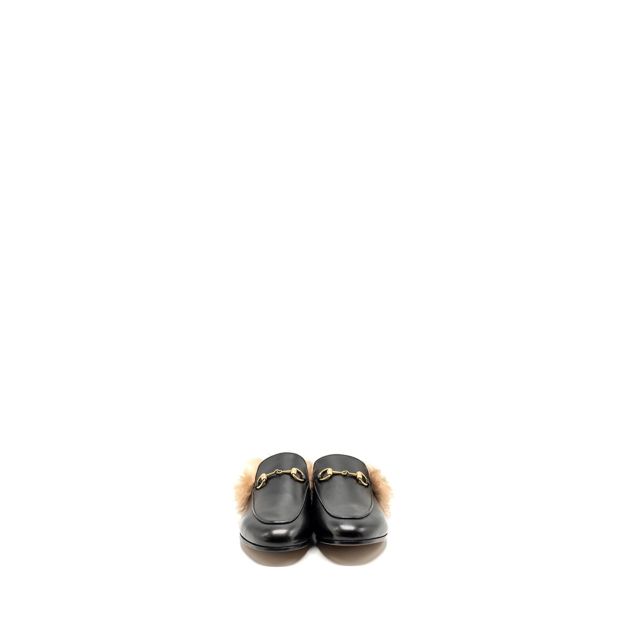 GUCCI HORSEBIT PRINCETOWN FUR SLIPPER LEATHER BLACK GHW