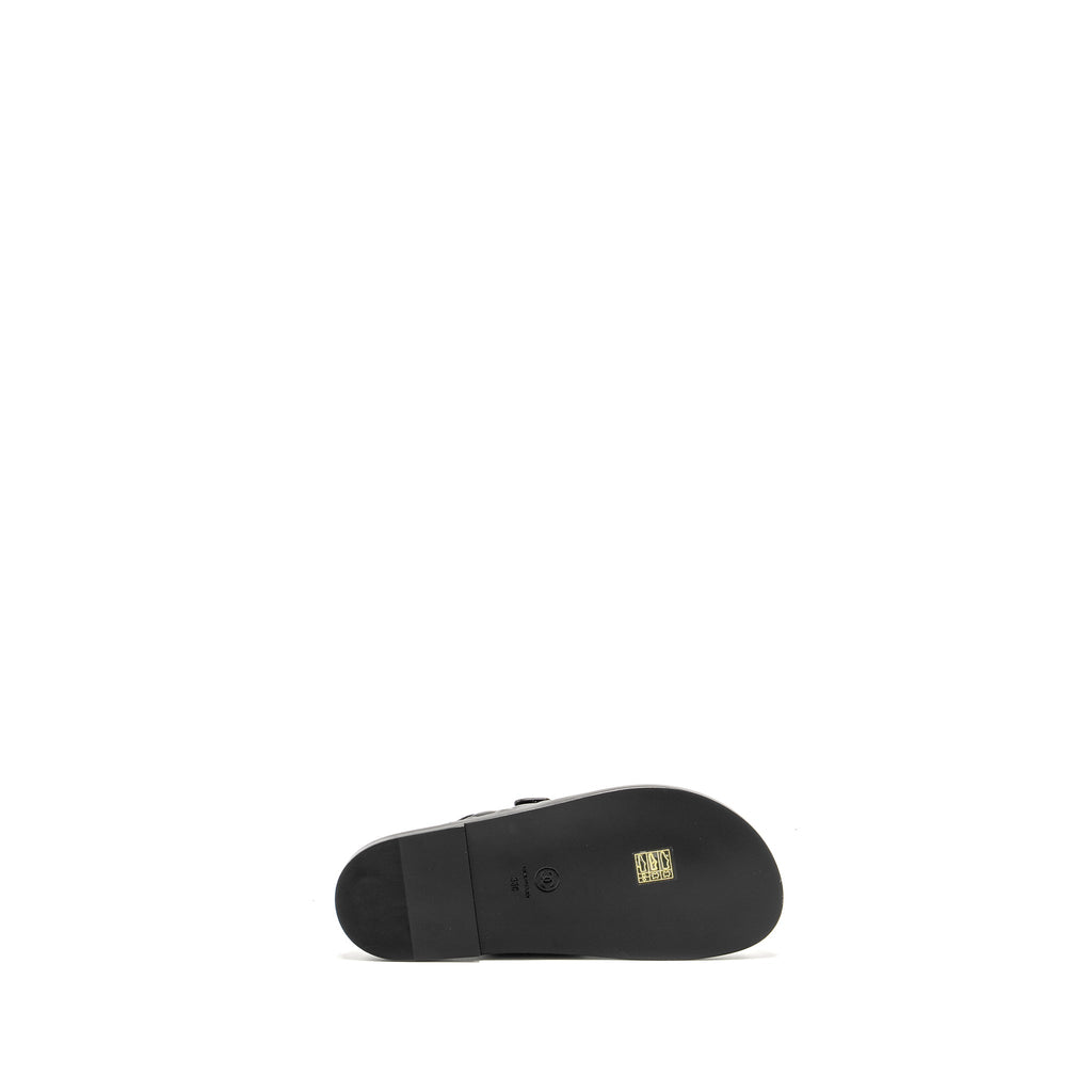 CHANEL CC LOGO DAD SANDALS LEATHER BLACK LIGHT GOLD TONE