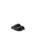 CHANEL CC LOGO DAD SANDALS LEATHER BLACK LIGHT GOLD TONE