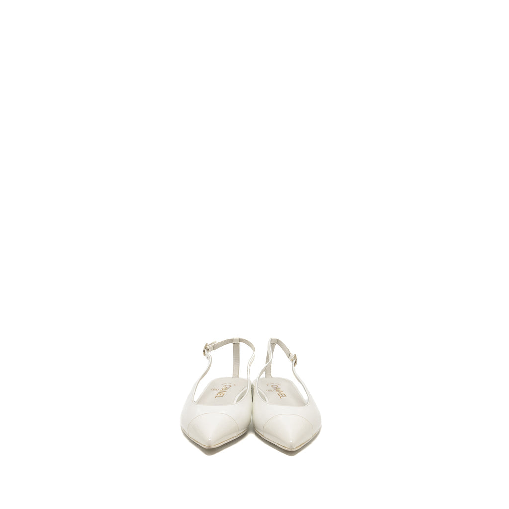 CHANEL 23K SLINGBACKS PATENT CALFSKIN WHITE LGHW