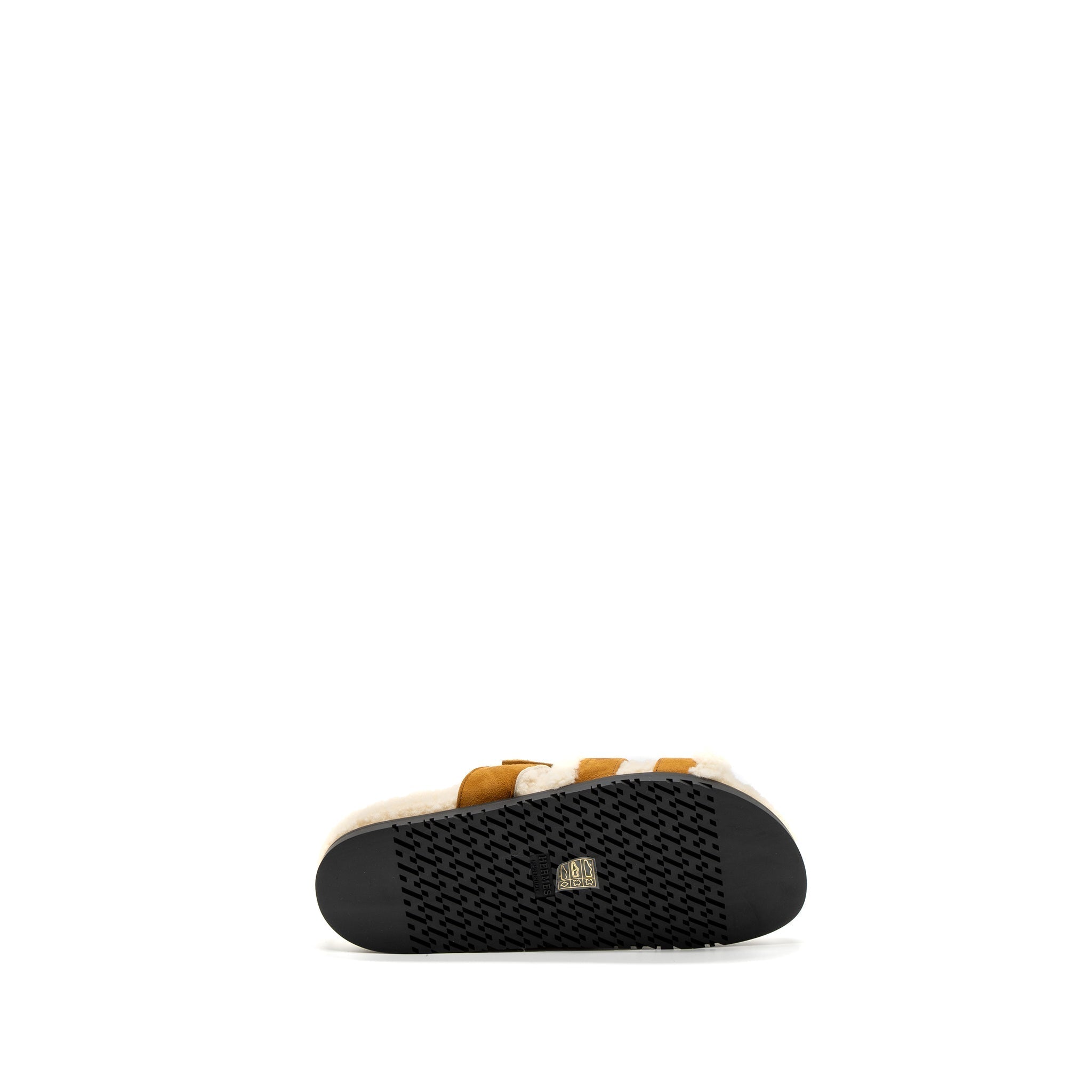 HERMES CHYPRE SANDAL SUEDE GOATSKIN/SHEARLING BEIGE DOREEN/ECRU