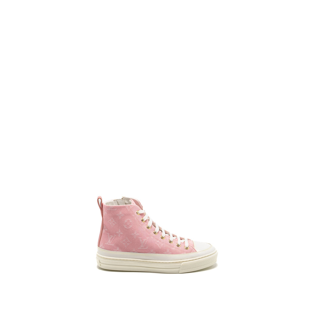 LOUIS VUITTON STELLAR HIGH TOP SNEAKER MONOGRAM DENIM PINK GHW