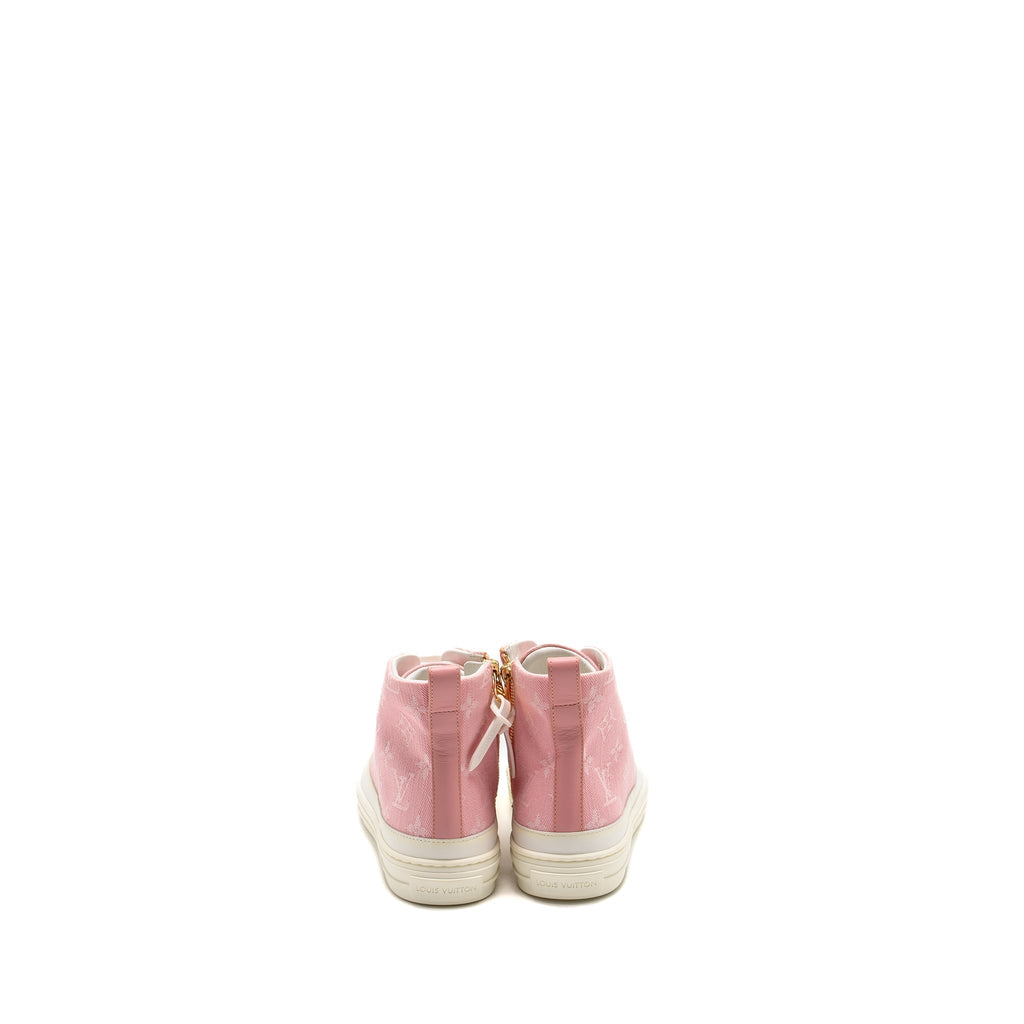 LOUIS VUITTON STELLAR HIGH TOP SNEAKER MONOGRAM DENIM PINK GHW
