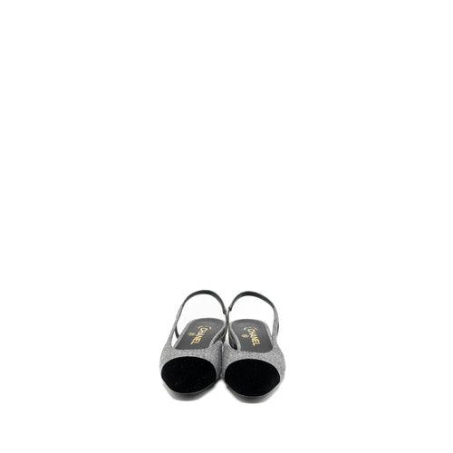 CHANEL SLING BACK FLAT SHOES FELT/VELVET GREY/BLACK