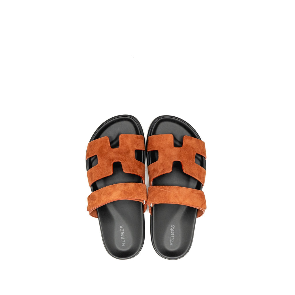 HERMES CHYPRE SANDALS SUEDE GOATSKIN ORANGE CANYON