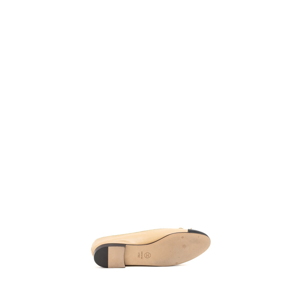 CHANEL BALLERINA FLAT SHOES LAMBSKIN BEIGE/BLACK