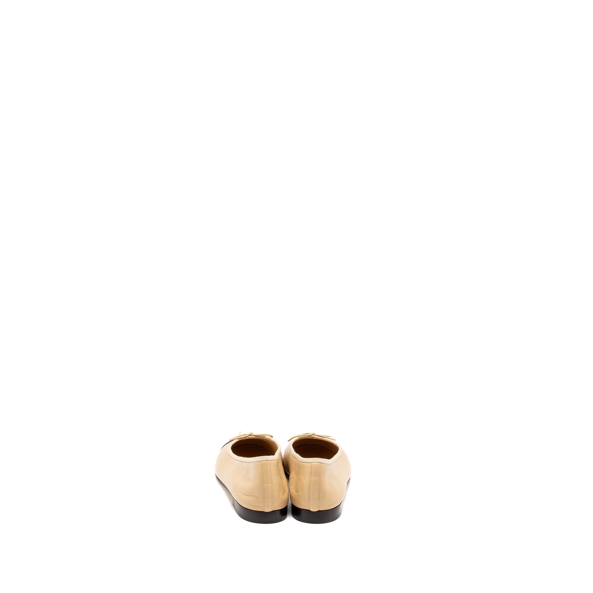 CHANEL BALLERINA FLAT SHOES LAMBSKIN BEIGE/BLACK