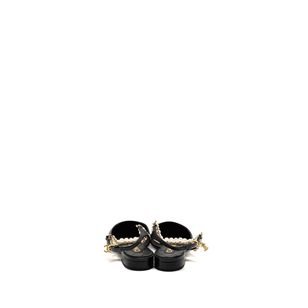 CHANEL 22A SLINGBACK MULES WITH PEARLS LAMBSKIN BLACK LGHW