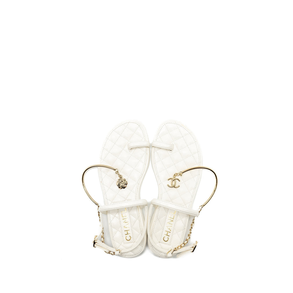 CHANEL 22S CAMELLIA SANDALS LAMBSKIN WHITE