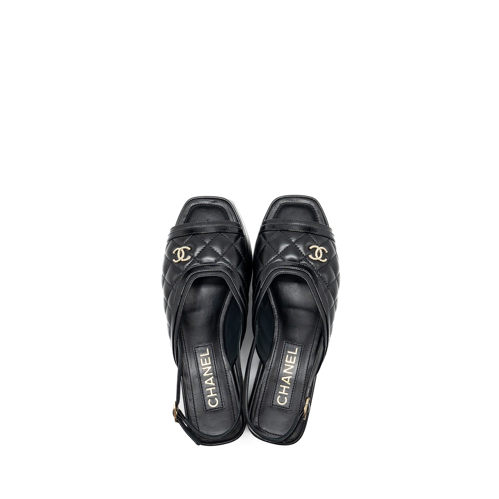 CHANEL 23A PLATFORM SANDALS/SLINGBACK QUILTED LAMBSKIN BLACK