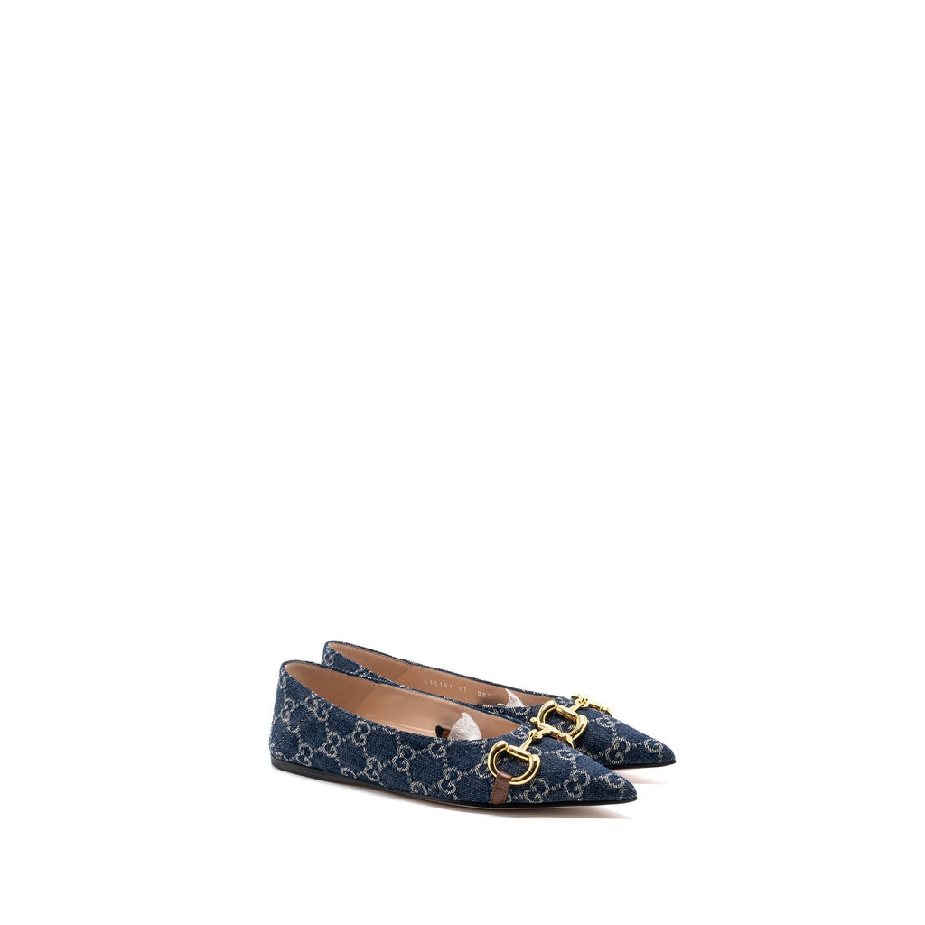 GUCCI GG HORSEBIT BALLERINA SHOES GG SUPREME DENIM GHW