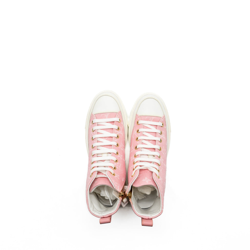 LOUIS VUITTON STELLAR HIGH TOP SNEAKER MONOGRAM DENIM PINK GHW