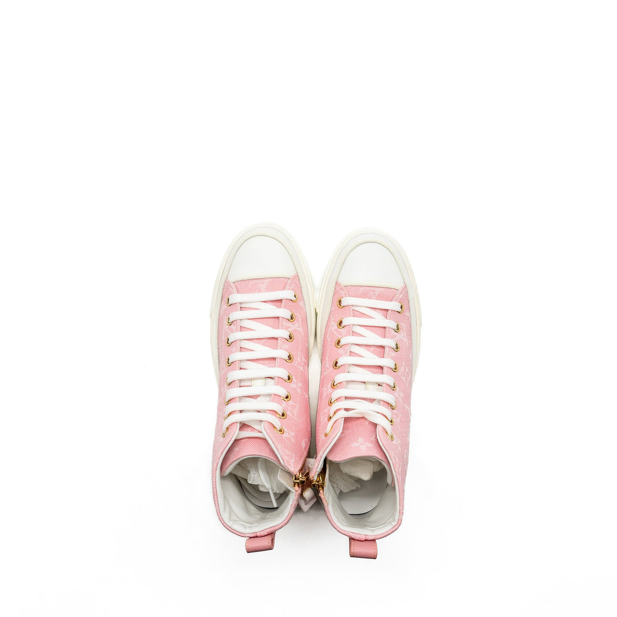 LOUIS VUITTON STELLAR HIGH TOP SNEAKER MONOGRAM DENIM PINK GHW