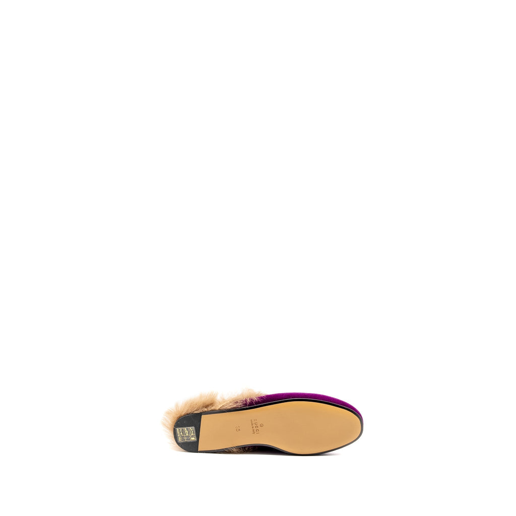 GUCCI HORSEBIT PRINCETOWN FUR SLIPPER VELVET PURPLE GHW