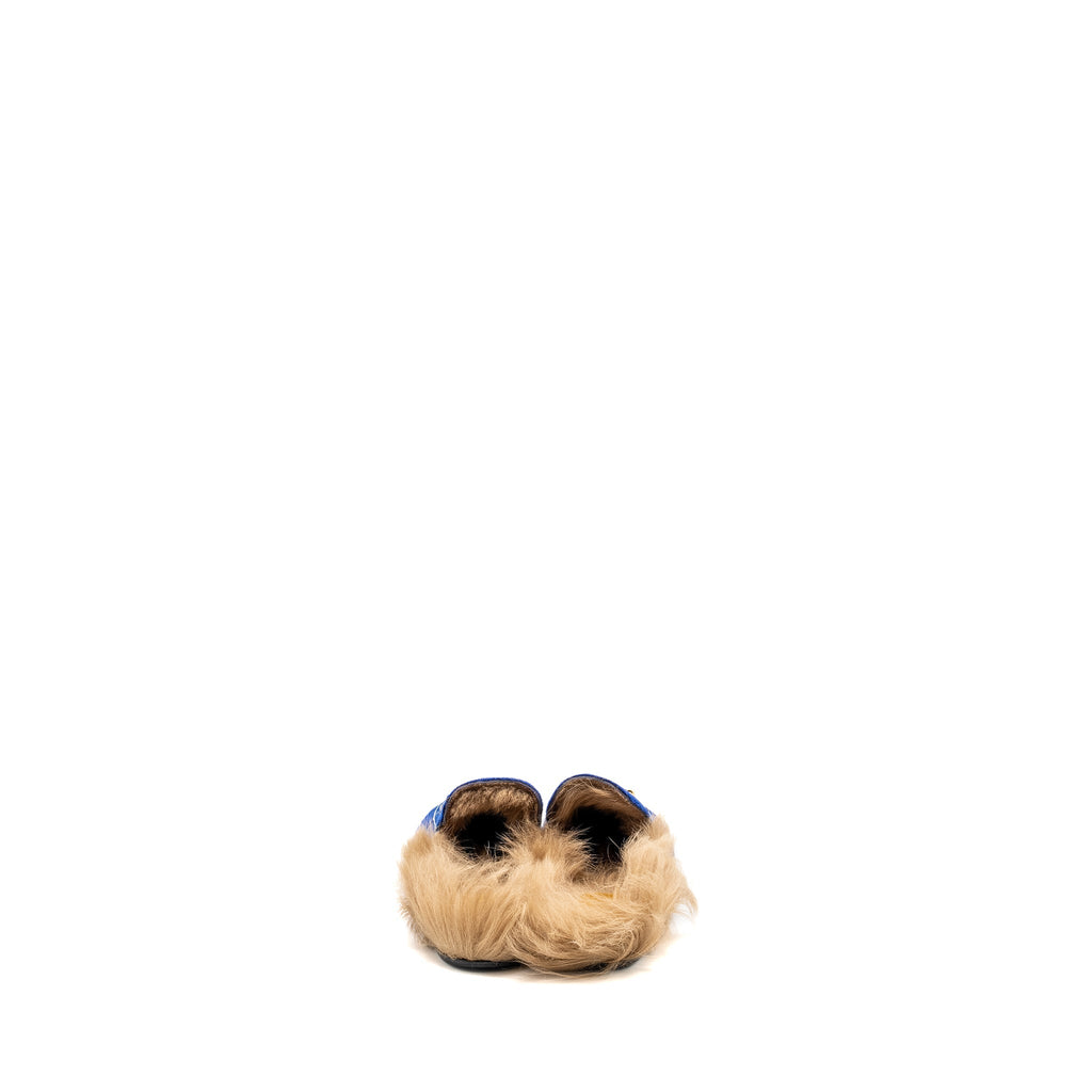 GUCCI HORSEBIT PRINCETOWN FUR SLIPPER VELVET BLUE GHW