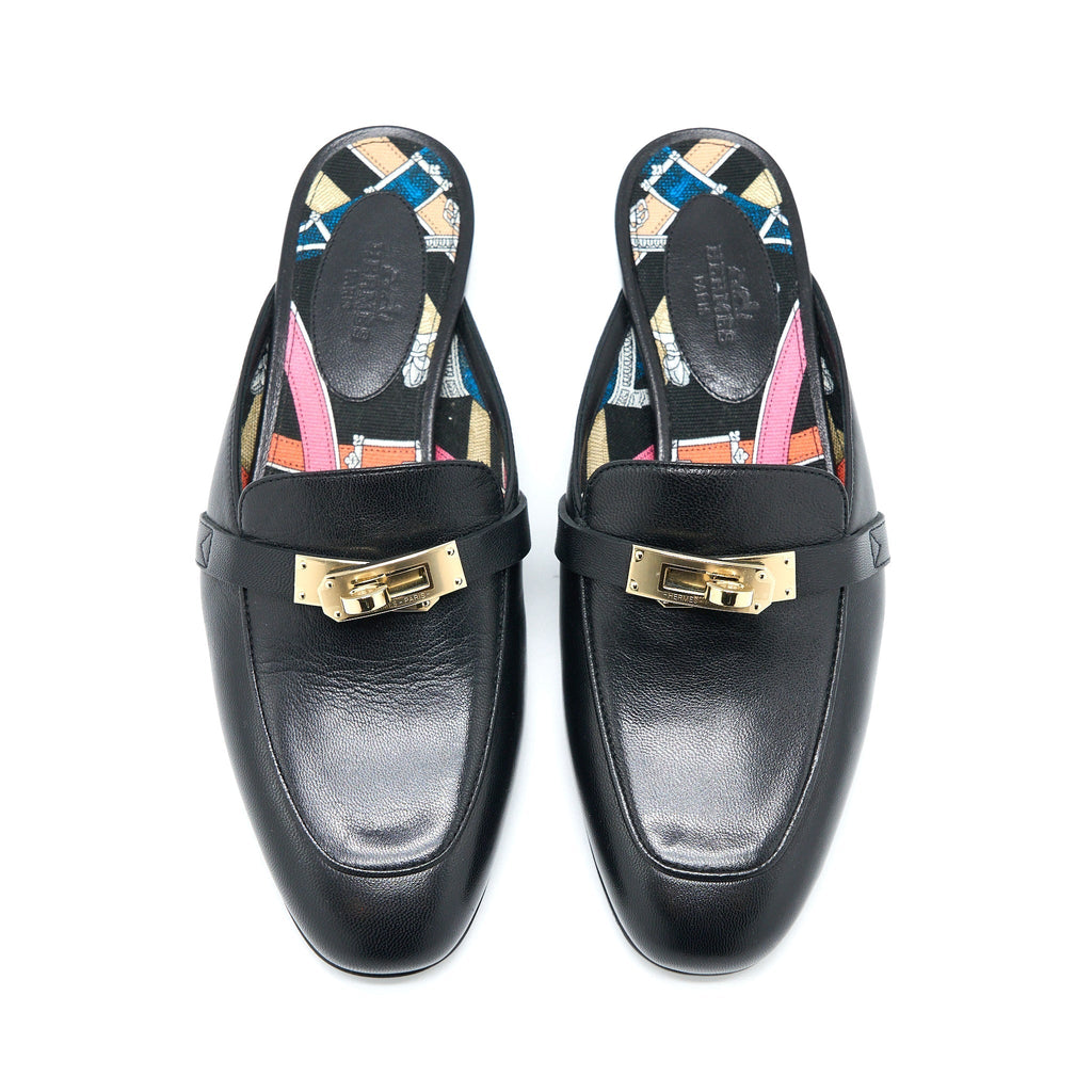 HERMES OZ MULE CALFSKIN BLACK/MULTICOLOUR GHW