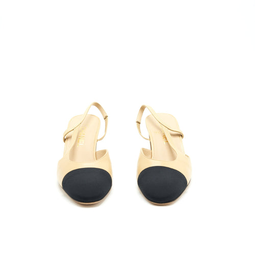 CHANEL SLINGBACK PUMPS BEIGE / BLACK