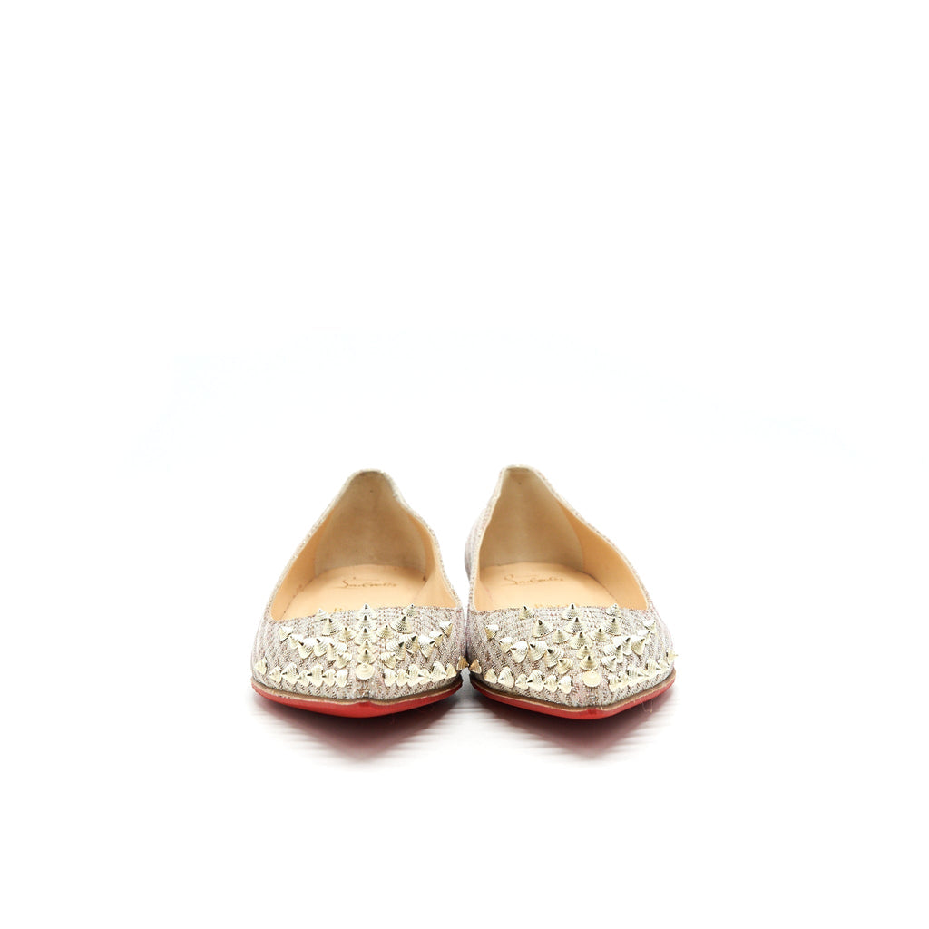 CHRISTIAN LOUBOUTIN SPIKYSHELL FLAT NUDE/ WHITE GOLD