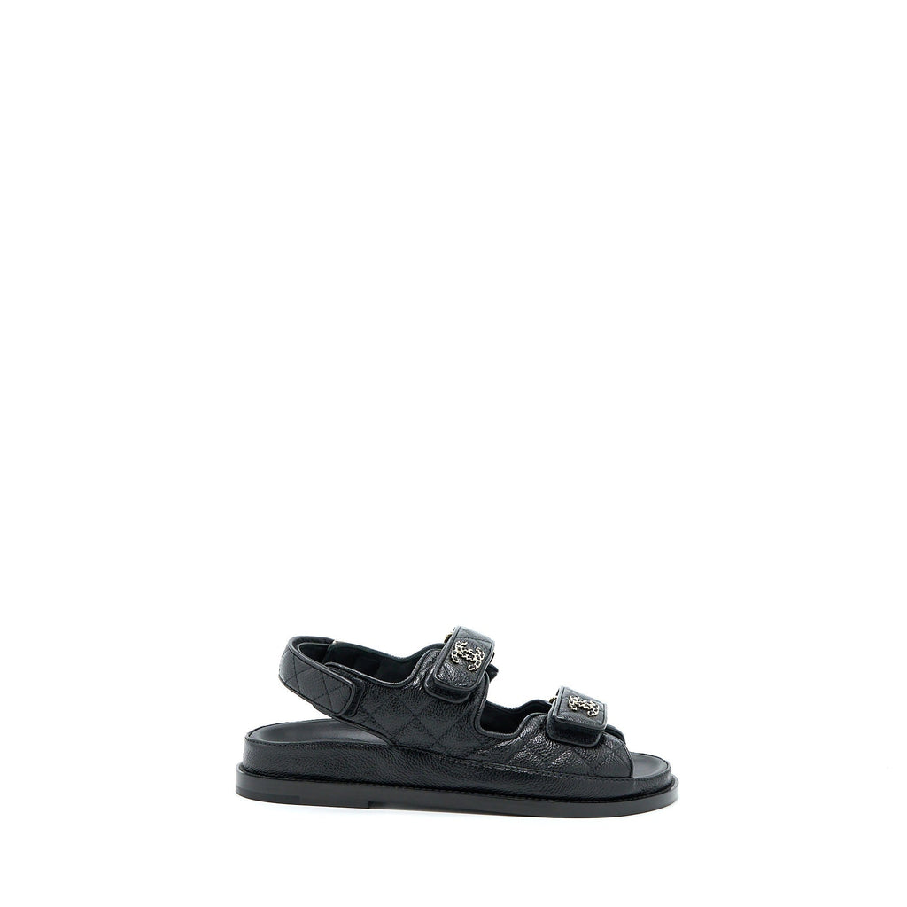CHANEL DAD SANDALS LEATHER BLACK LIGHT GOLD TONE
