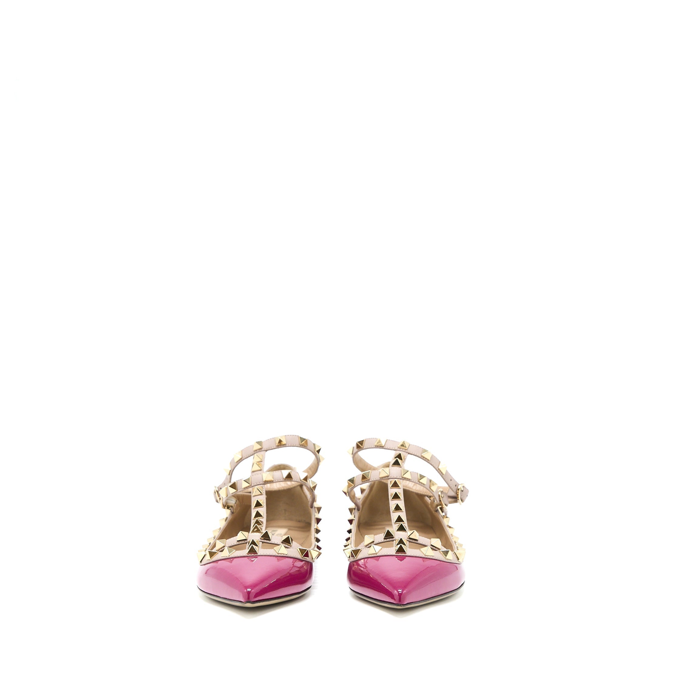VALENTINO GARAVANI ROCKSTUD BALLET FLAT CAGED PATENT PINK LGHW