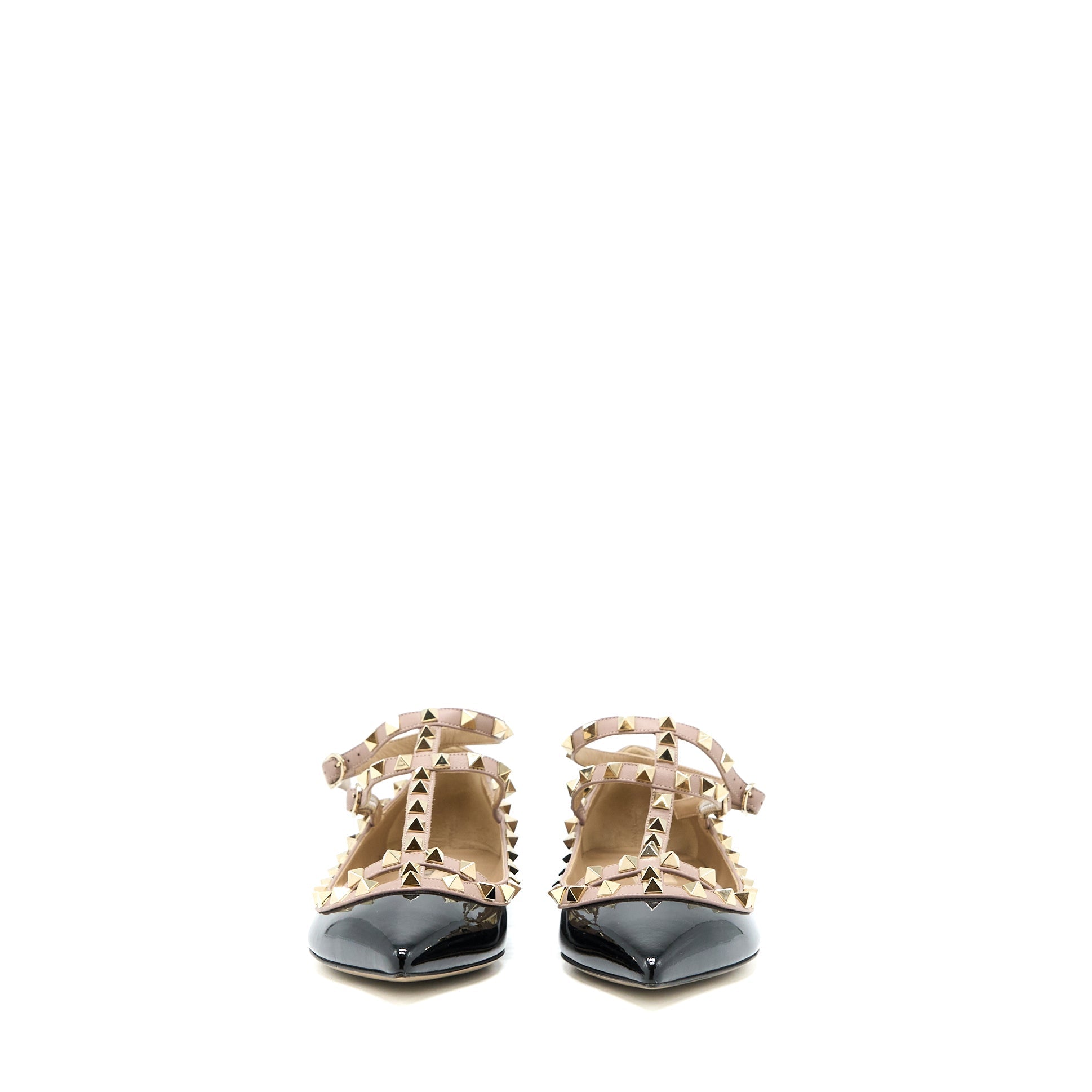 VALENTINO GARAVANI ROCKSTUD BALLET FLAT CAGED PATENT BLACK LGHW