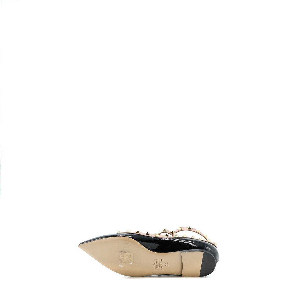 VALENTINO GARAVANI ROCKSTUD BALLET FLAT CAGED PATENT BLACK LGHW