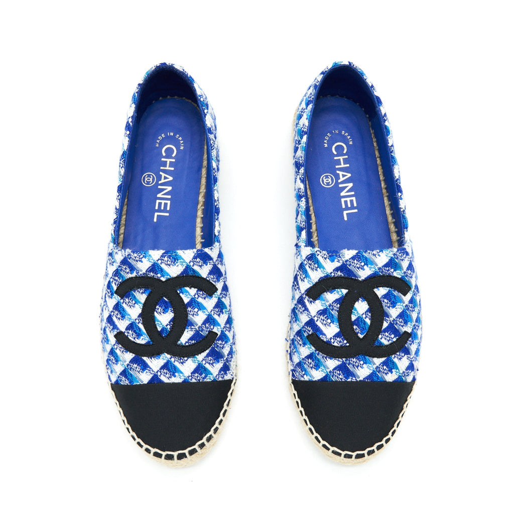 CHANEL ESPADRILLES BLACK/BLUE TWEED