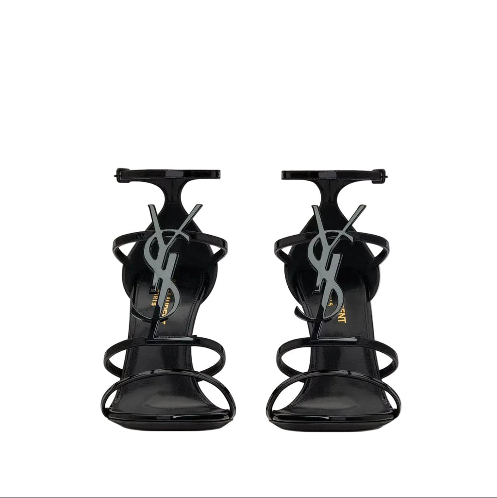 YSL CASSANDRA SANDALS IN PATENT LEATHER BLACK EMBLEM