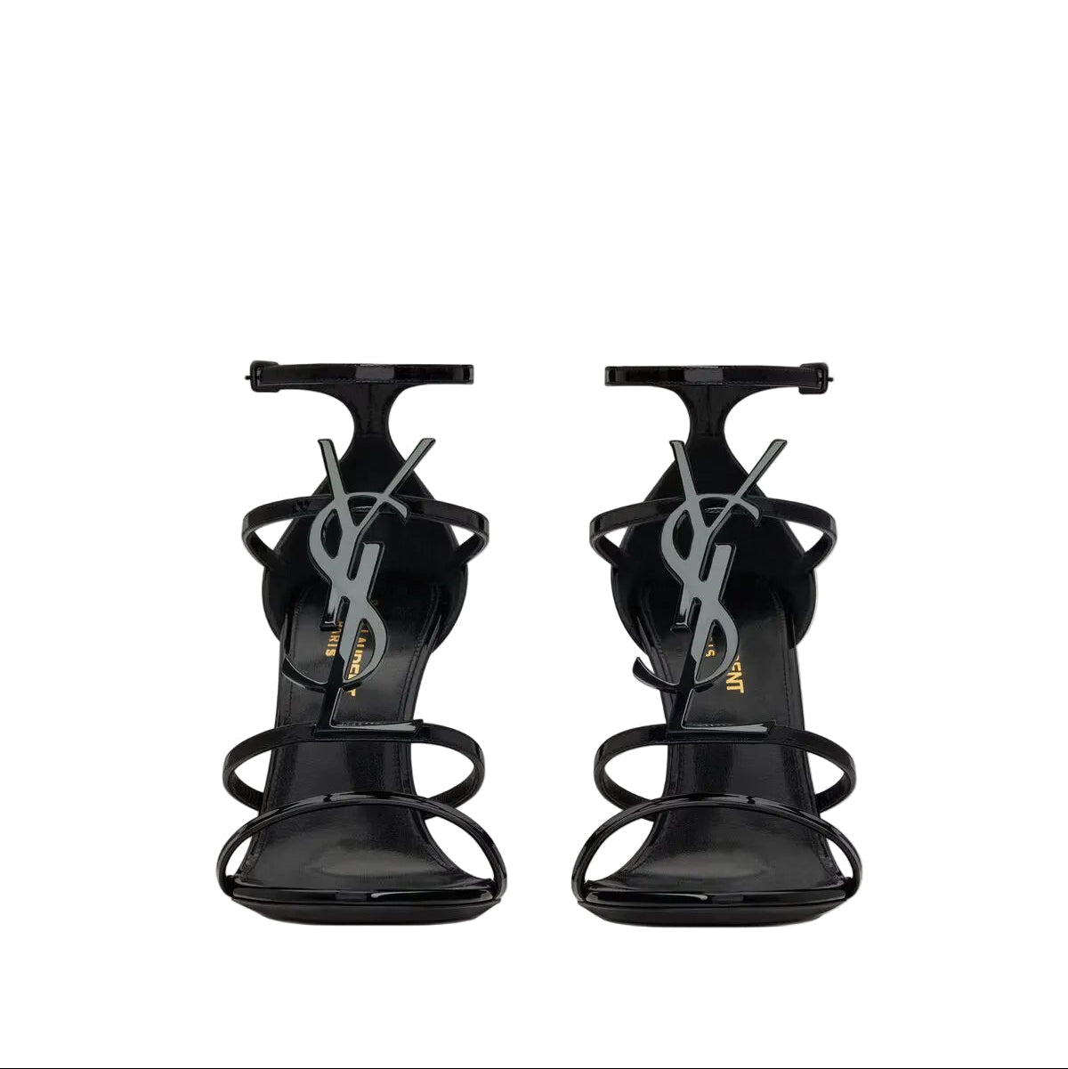 YSL CASSANDRA SANDALS IN PATENT LEATHER BLACK EMBLEM