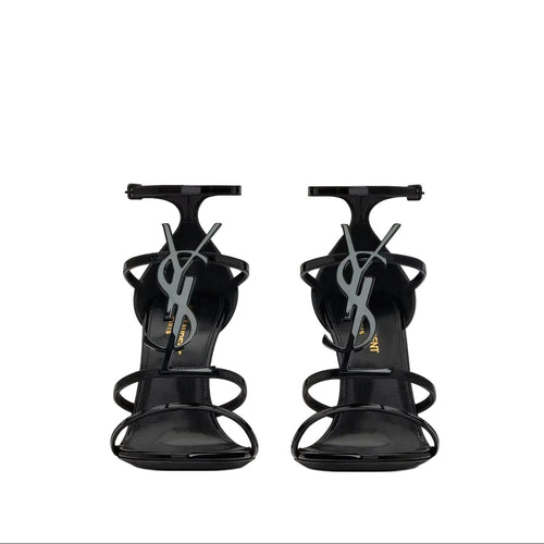 YSL CASSANDRA SANDALS IN PATENT LEATHER BLACK EMBLEM