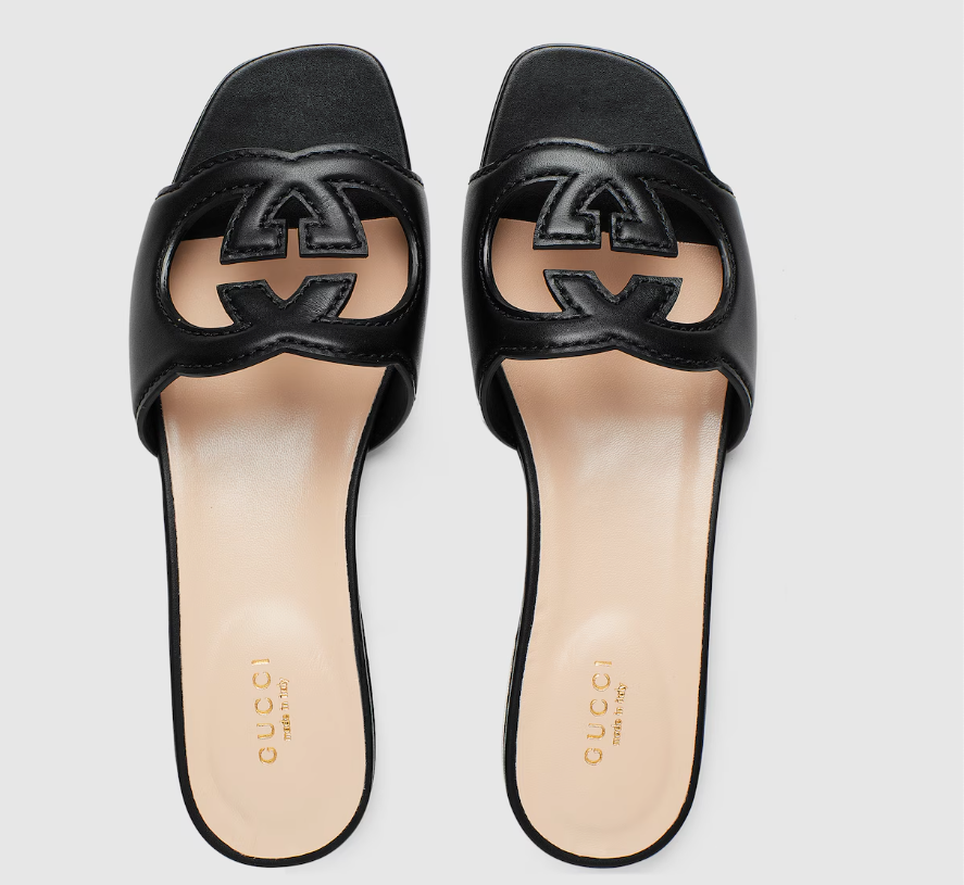 GUCCI SLIDE SANDAL WITH INTERLOCKING G BLACK
