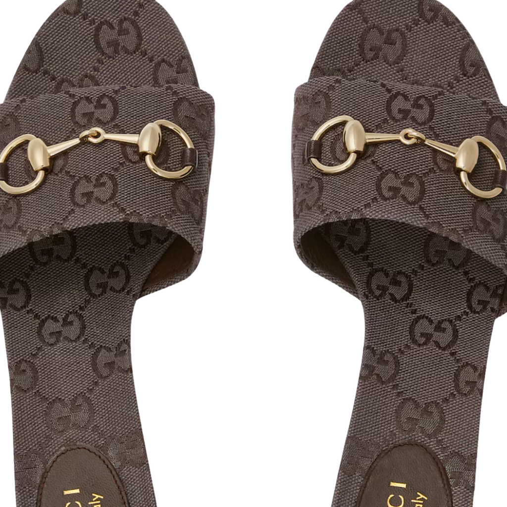 GUCCI PLATFORM SLIDE SANDAL WITH HORSEBIT DARK BROWN