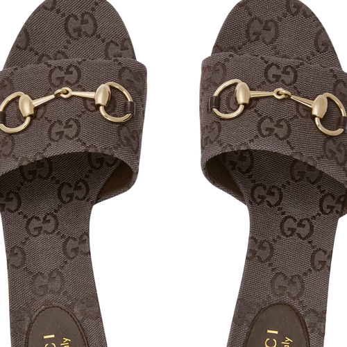 GUCCI PLATFORM SLIDE SANDAL WITH HORSEBIT DARK BROWN
