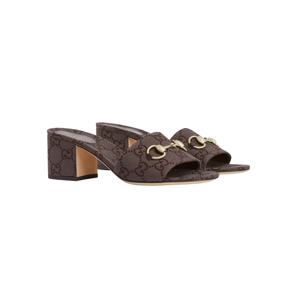 GUCCI PLATFORM SLIDE SANDAL WITH HORSEBIT DARK BROWN