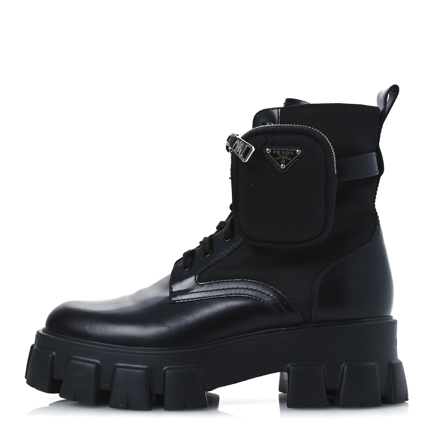 SPAZZOLATO ROIS RE-NYLON METAL TRIANGLE LOGO MONOLITH POUCH POCKET 55MM BOOTS BLACK