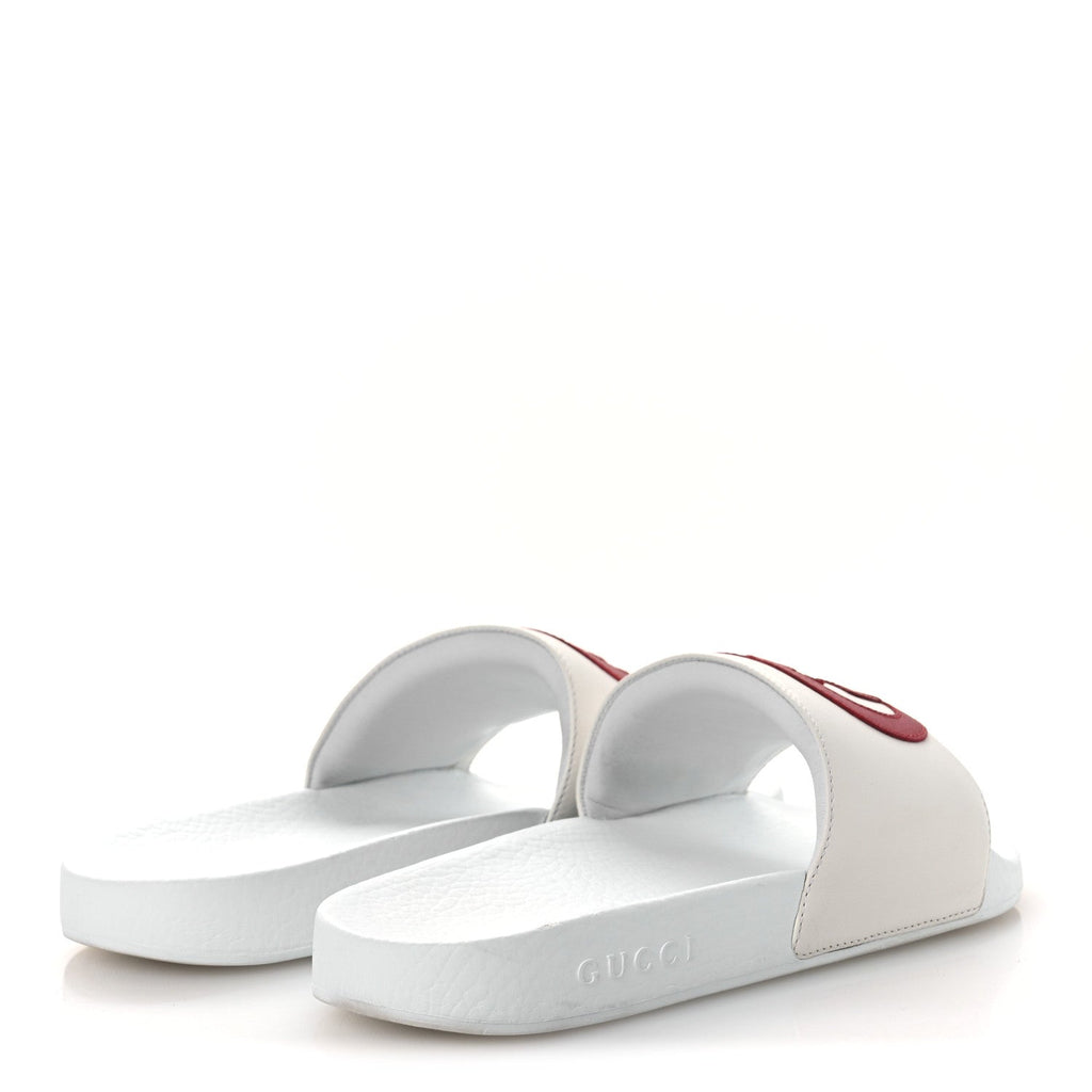 NAPPA MIRO SOFT CALFSKIN INTERLOCKING G MENS SLIDE SANDALS WHITE HIBISCUS RED