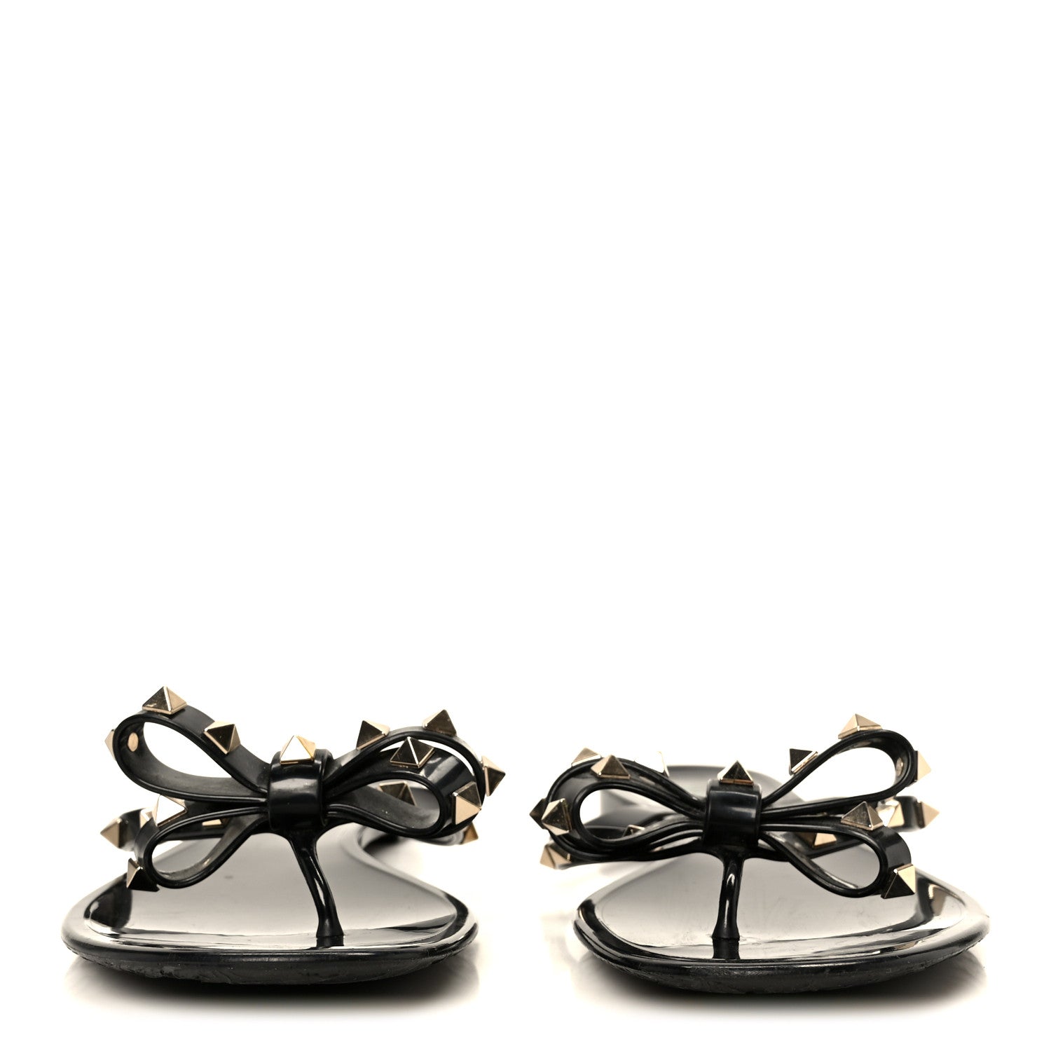 PVC JELLY ROCKSTUD BOW THONG SANDALS BLACK