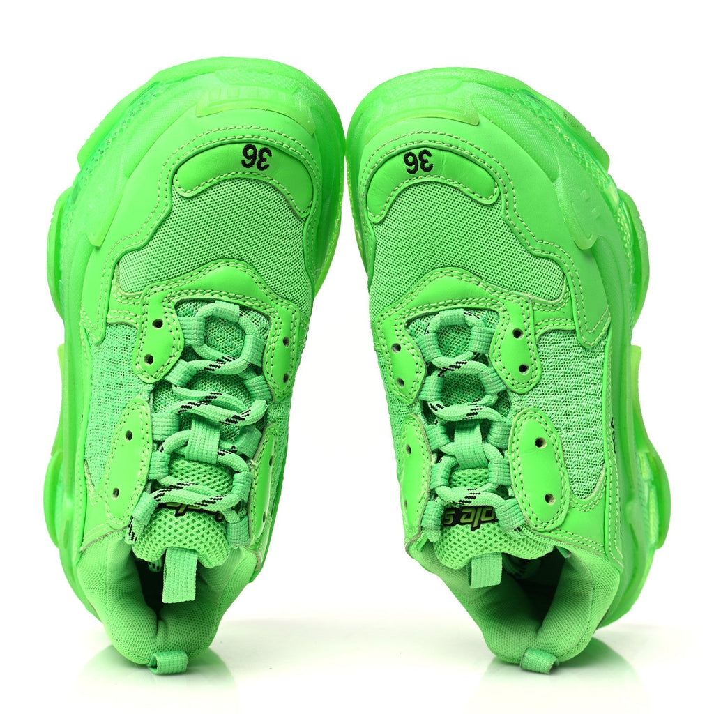 FABRIC MESH CLEAR SOLE WOMENS TRIPLE S SNEAKERS FLUO GREEN